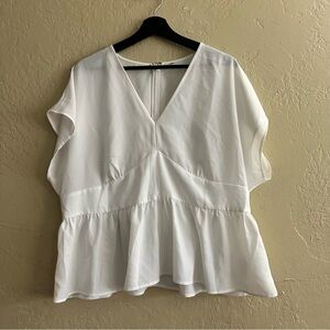 Express White V-Neck Peplum Blouse